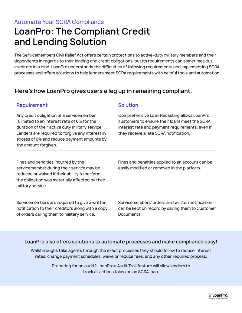 LoanPro SCRA Compliance Automation Solutions