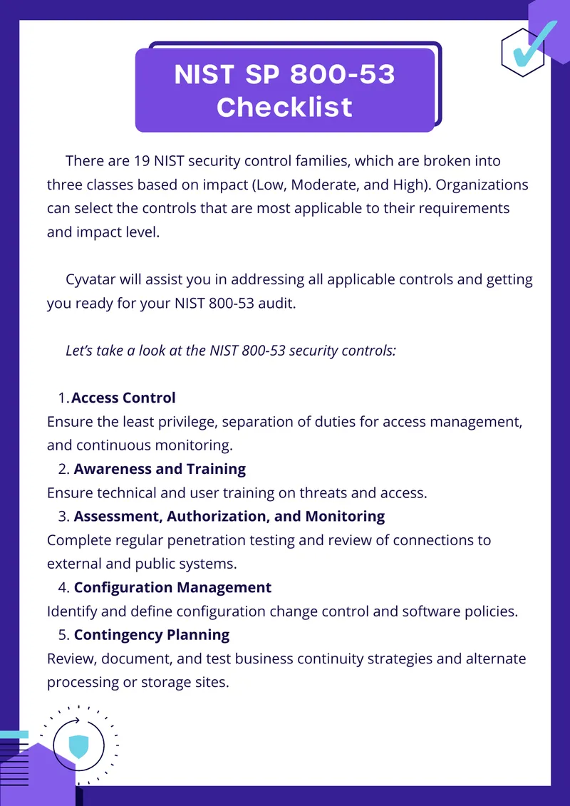 NIST 800-53 Security Control Checklist