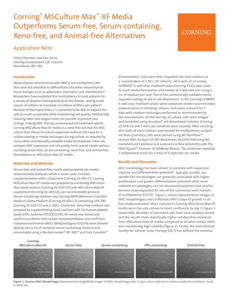 Corning MSCulture Max-XF Media Application Note