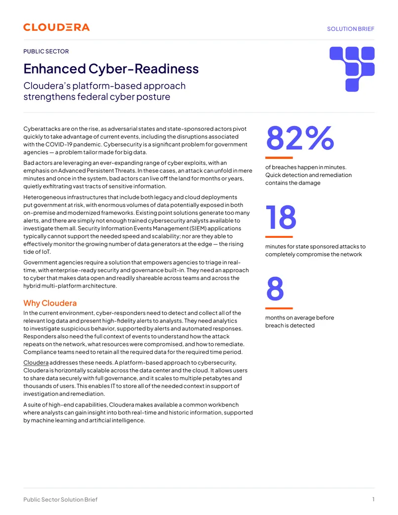 Cloudera Cybersecurity Solution Brief for Public Sector