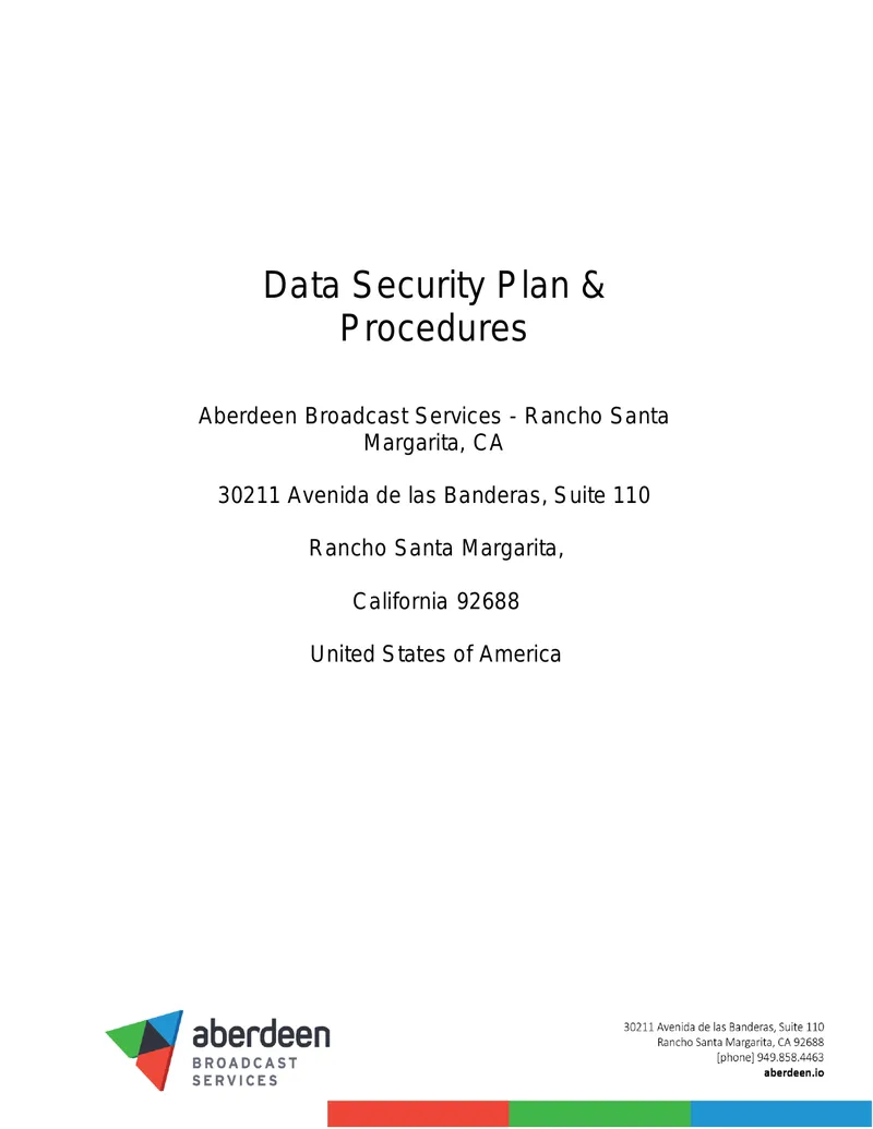 Data Security Plan and Procedures for Aberdeen Broadcast Services