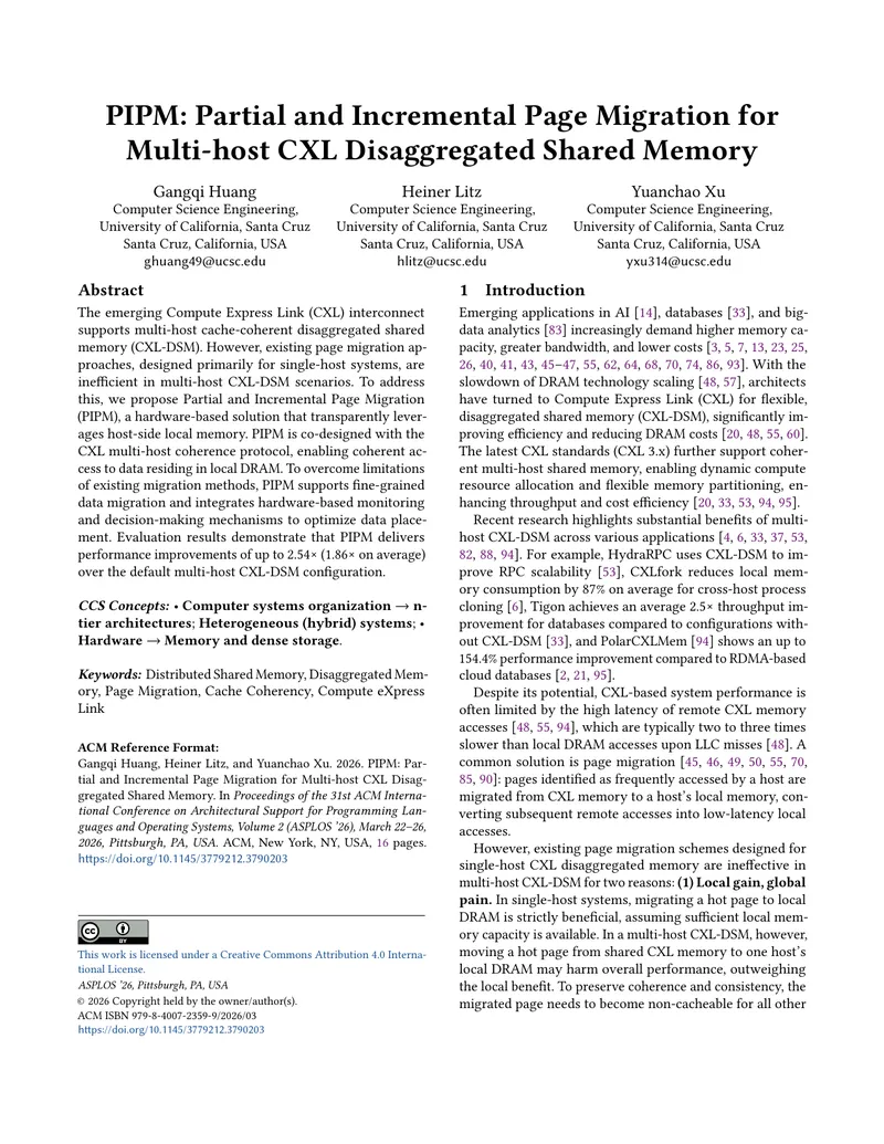 Partial and Incremental Page Migration for Multi-host CXL Disaggregated Shared Memory