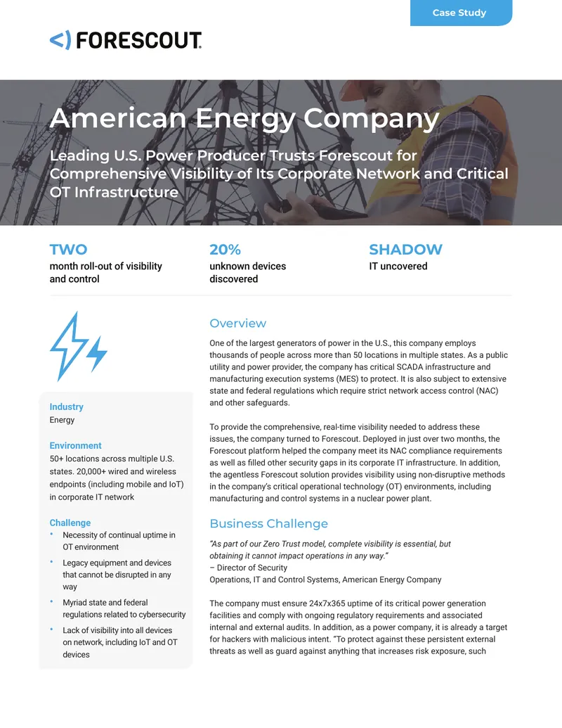 Case Study on Forescout Deployment in Energy Sector