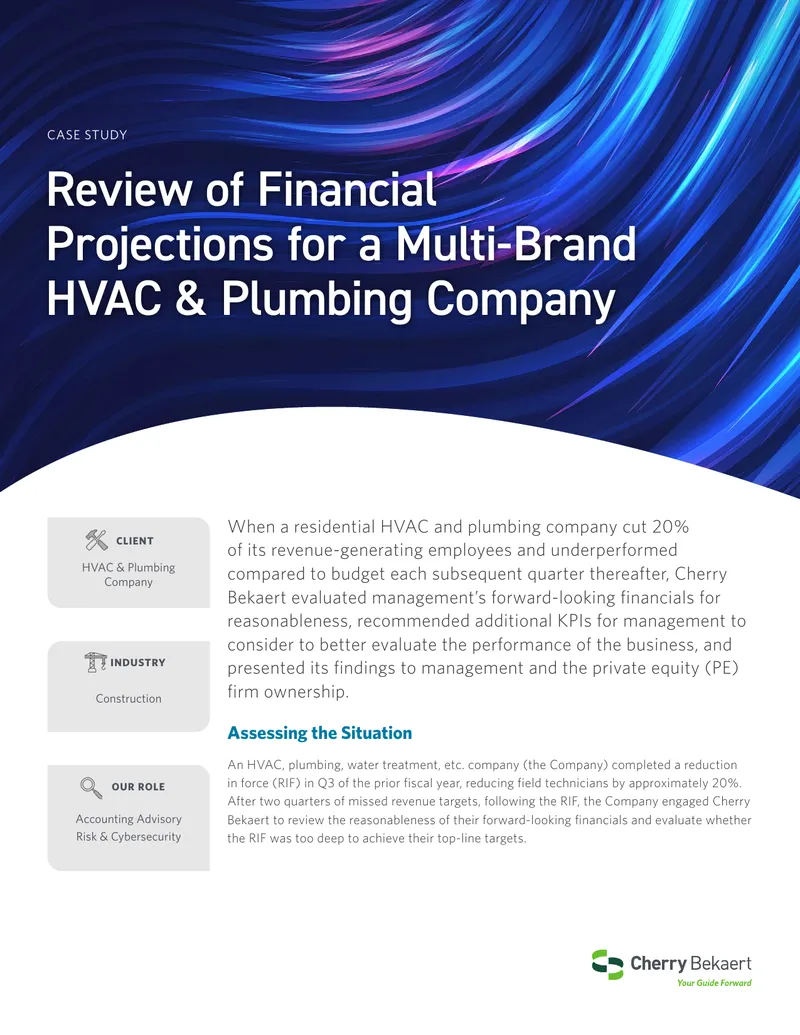 Review of Financial Projections for HVAC and Plumbing Company