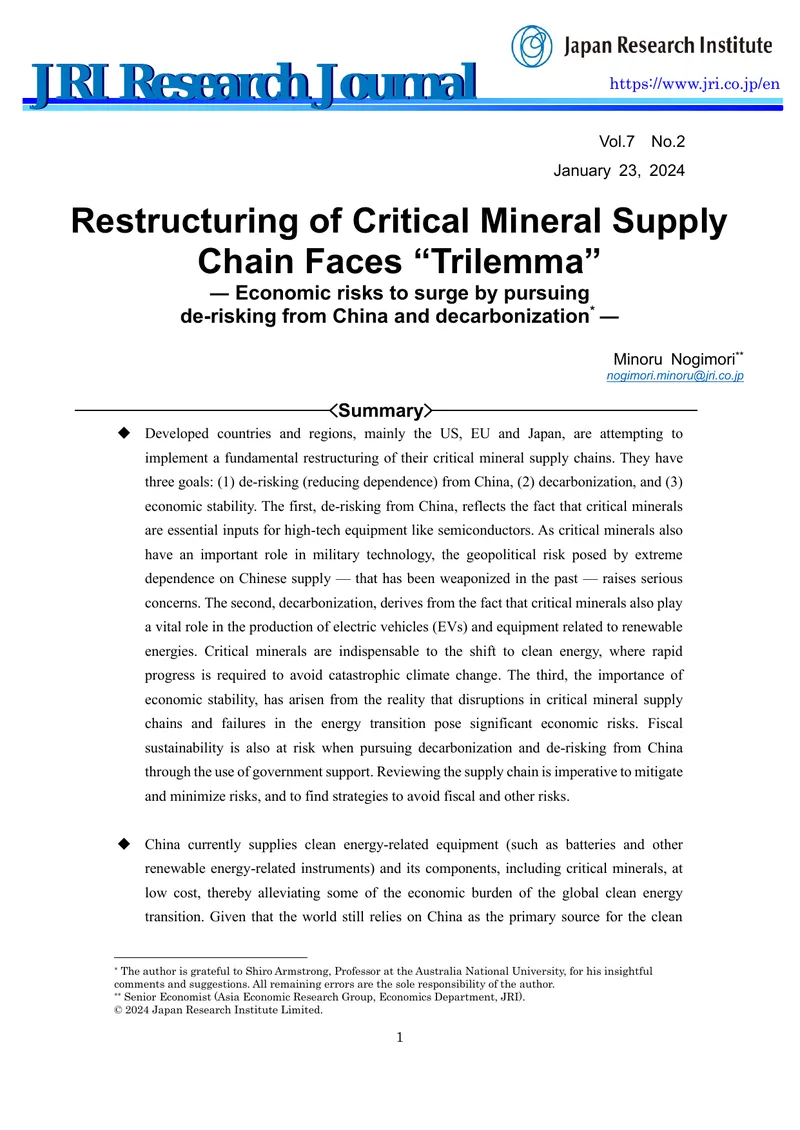 Restructuring of Critical Mineral Supply Chains