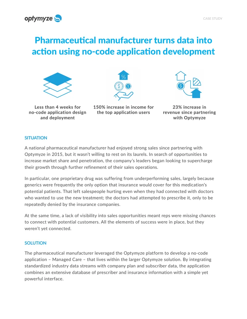 Pharmaceutical Manufacturer Utilizes No-Code Application for Sales Growth