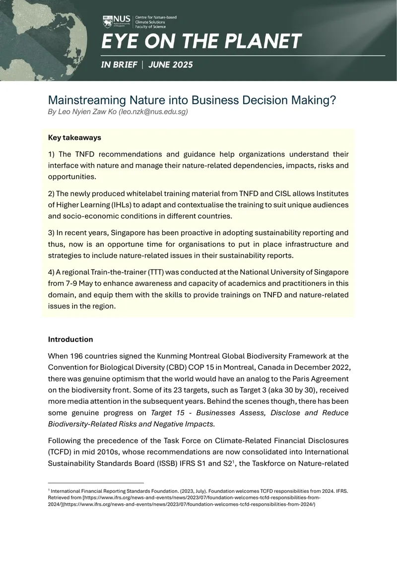 Mainstreaming Nature into Business Decision Making