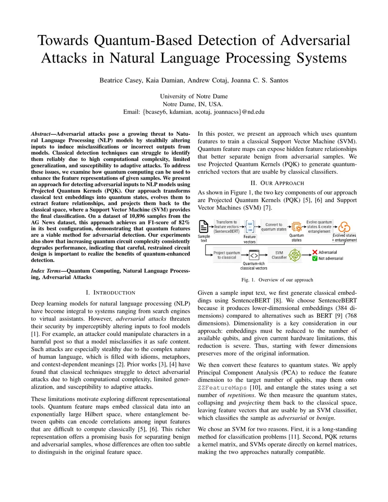 Quantum-Based Detection of Adversarial Attacks in NLP