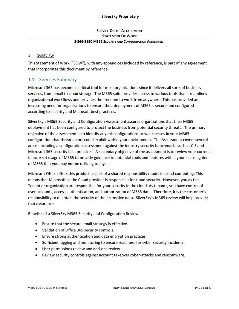 M365 Security and Configuration Assessment Statement of Work