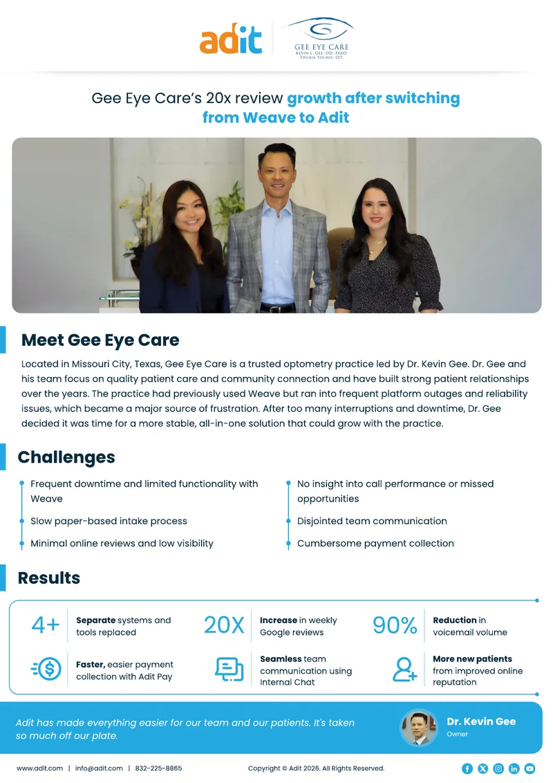 Gee Eye Care's Transition to Adit for Improved Operations