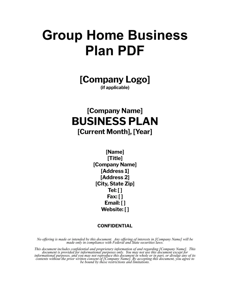 Group Home Business Plan Template