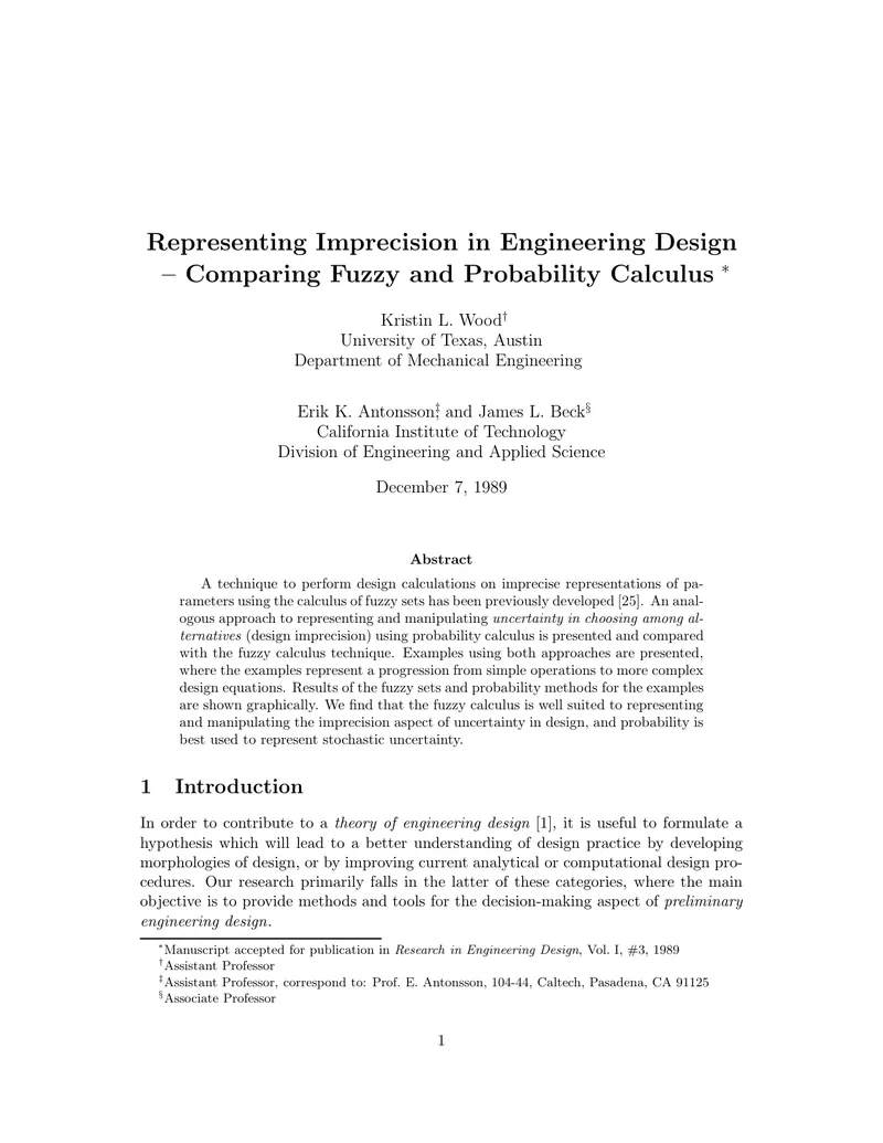 Comparing Fuzzy and Probability Calculus in Design