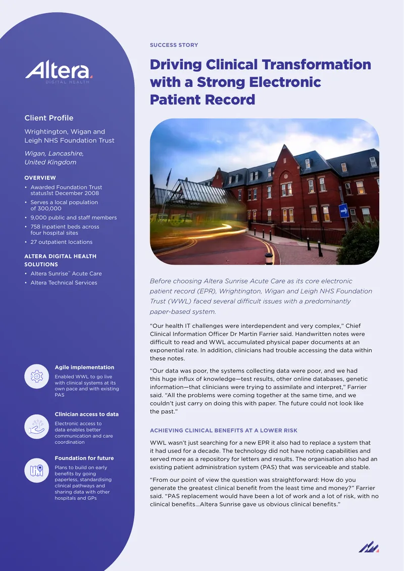 Wrightington, Wigan and Leigh NHS Foundation Trust Case Study
