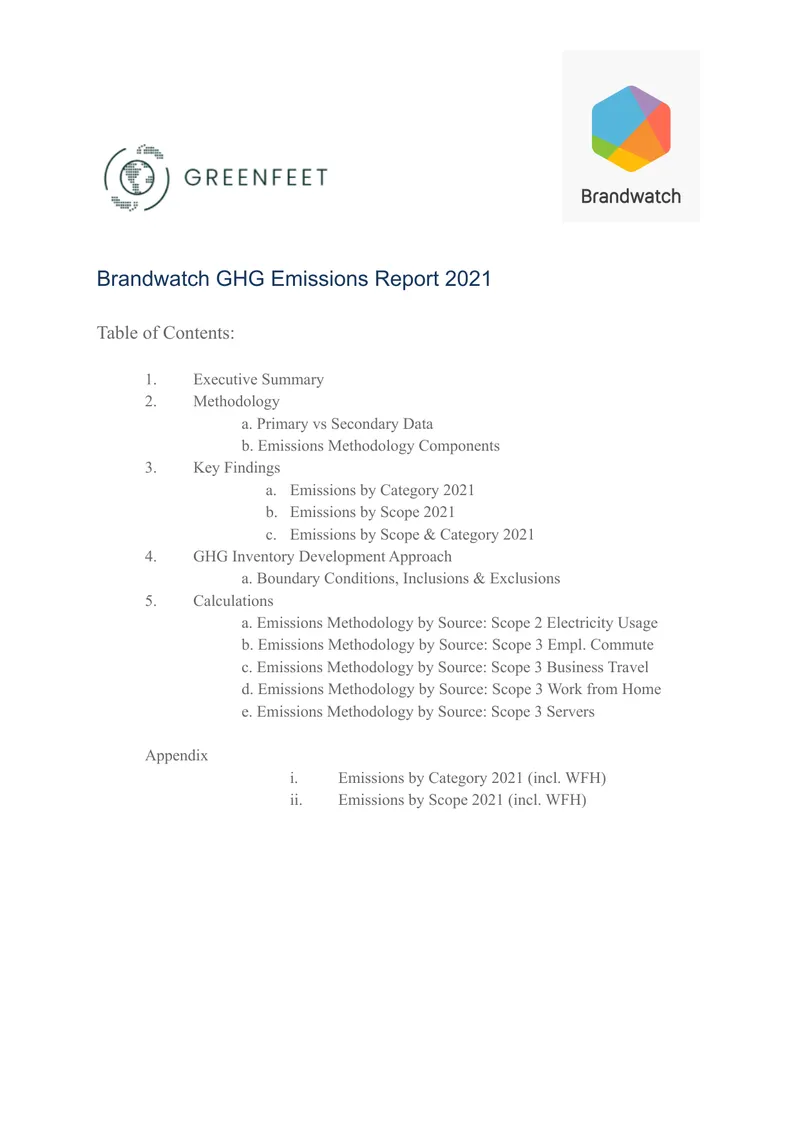 Brandwatch Greenhouse Gas Emissions Report 2021