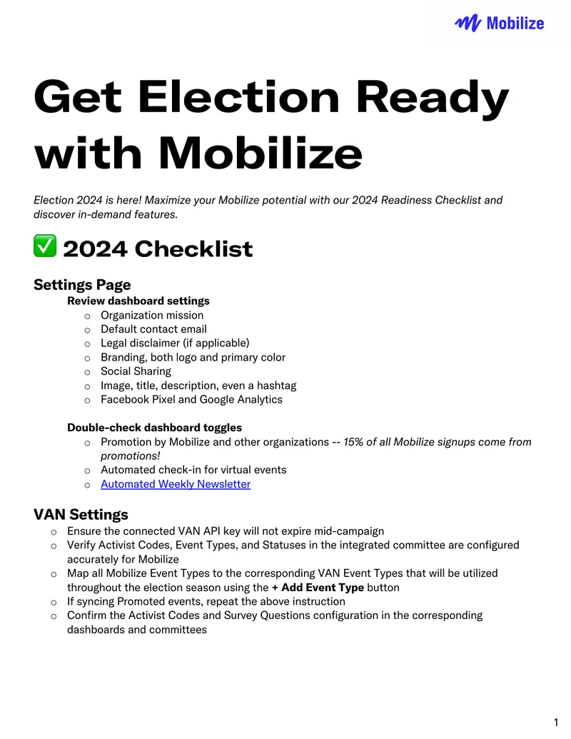 Mobilize 2024 Election Readiness Checklist
