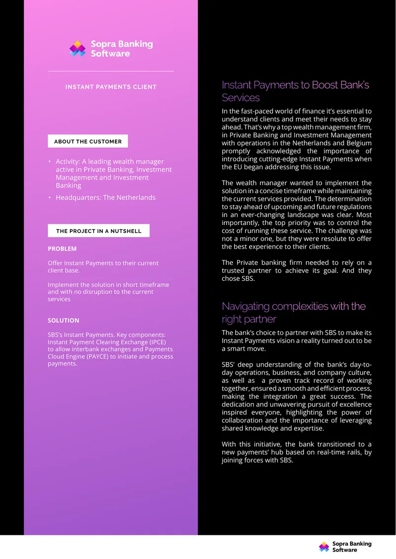 Instant Payments Implementation for Wealth Management