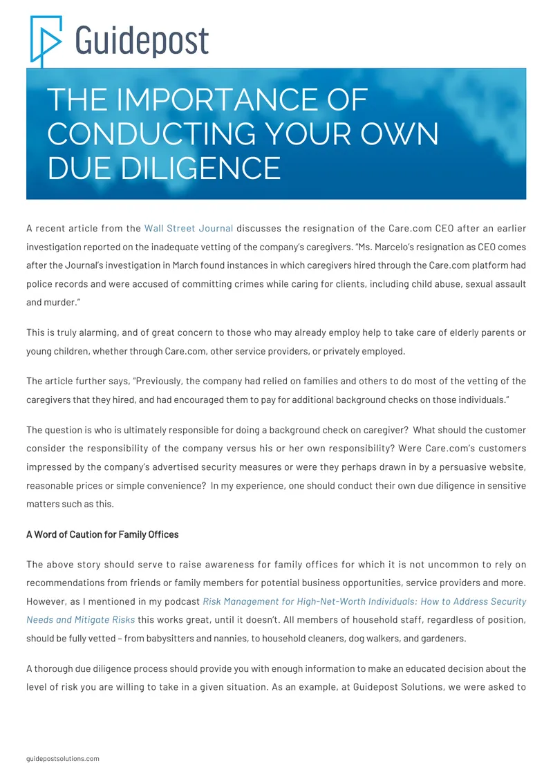Due Diligence in Caregiver Background Checks preview page 1