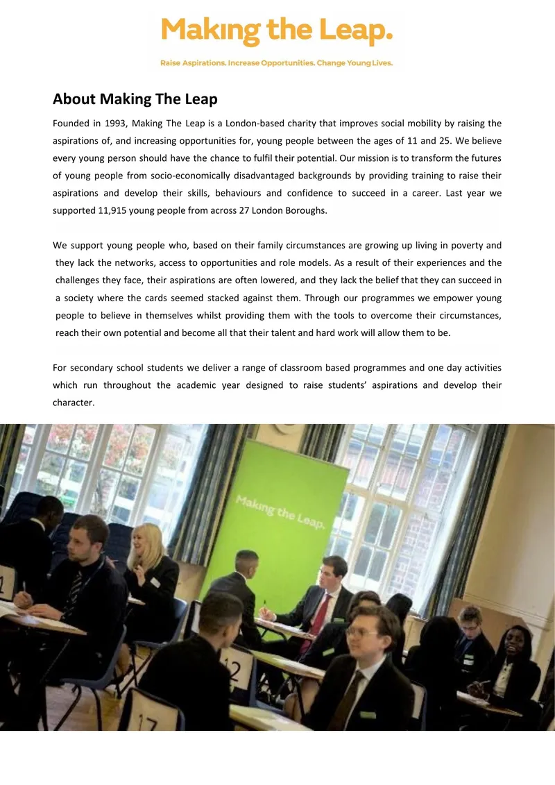 Making The Leap Charity Program Overview