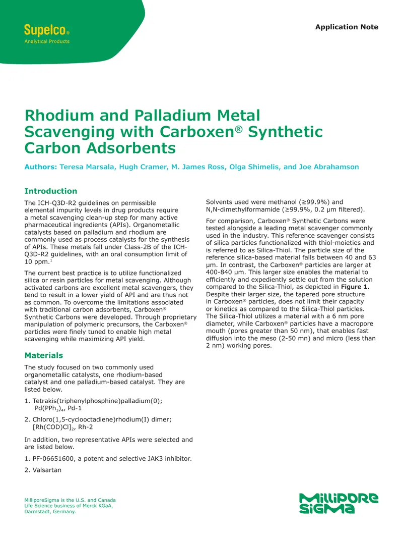 Rhodium and Palladium Metal Scavenging Application Note