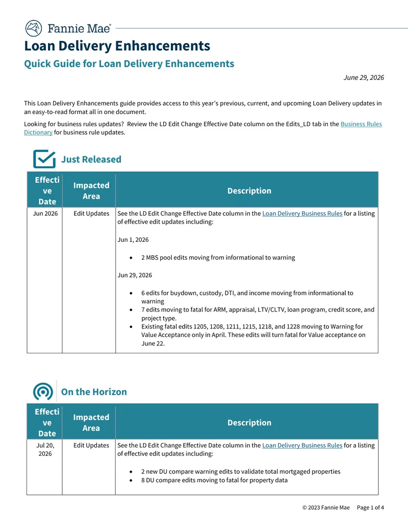Loan Delivery Enhancements Quick Guide