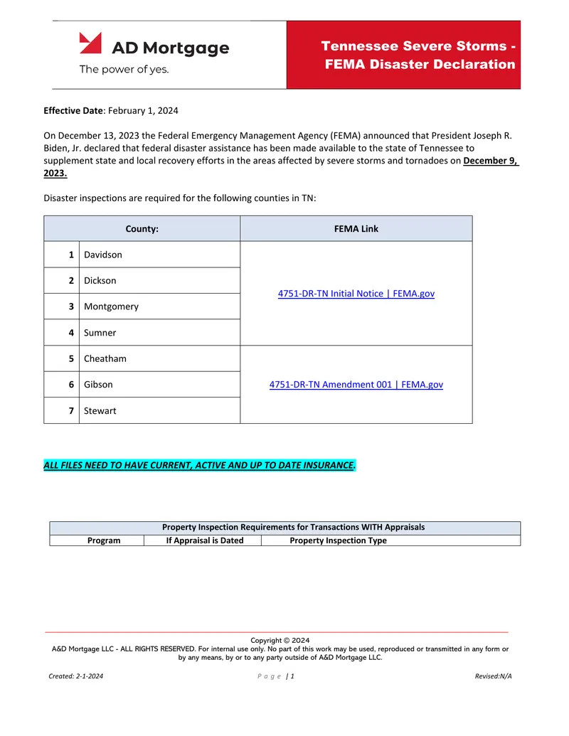 Tennessee Severe Storms FEMA Disaster Declaration