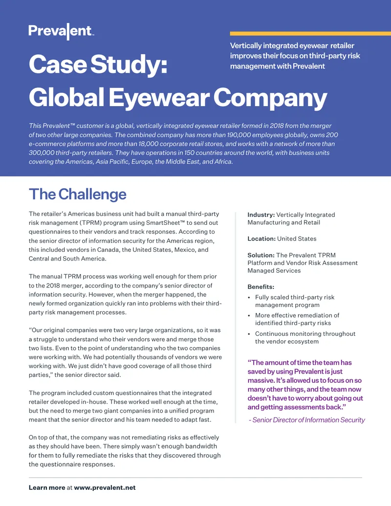 Global Eyewear Company Third-Party Risk Management Case Study
