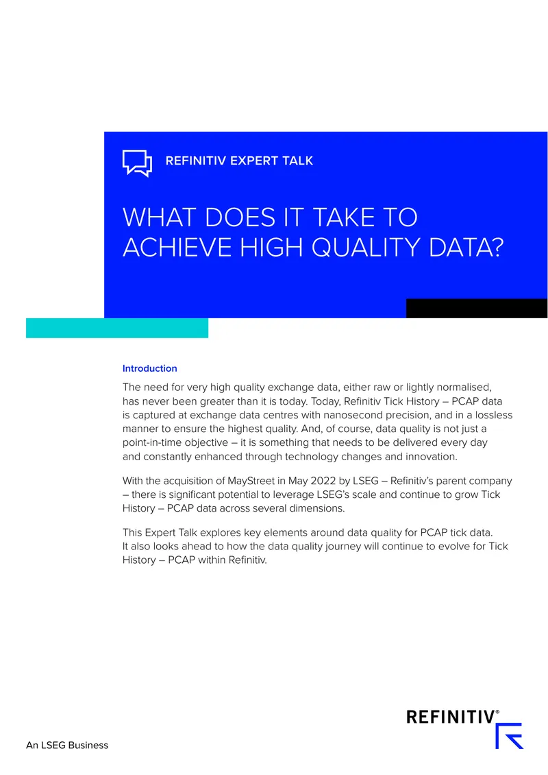 Achieving High Quality Data for PCAP Tick Data