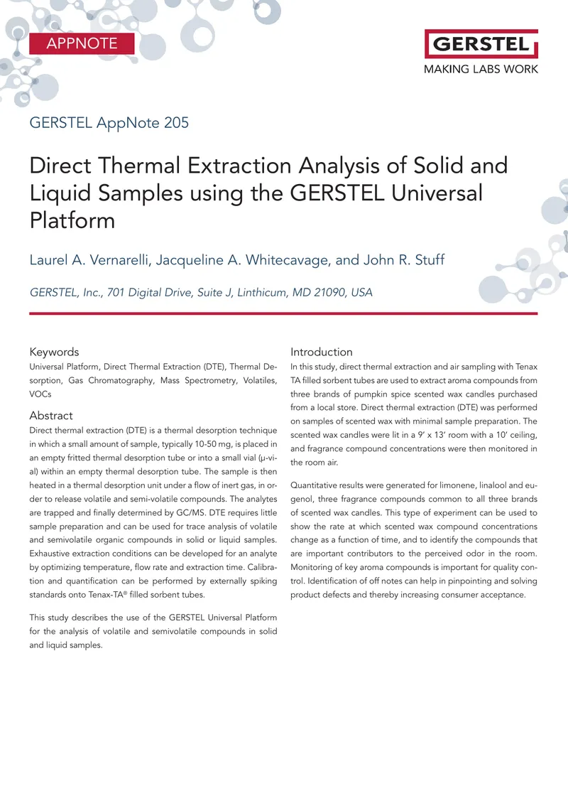 Direct Thermal Extraction Analysis Using GERSTEL Platform