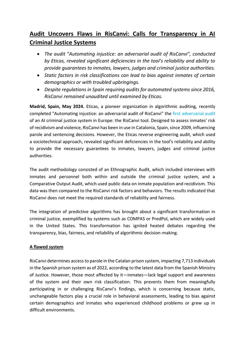Adversarial Audit of RisCanvi AI System