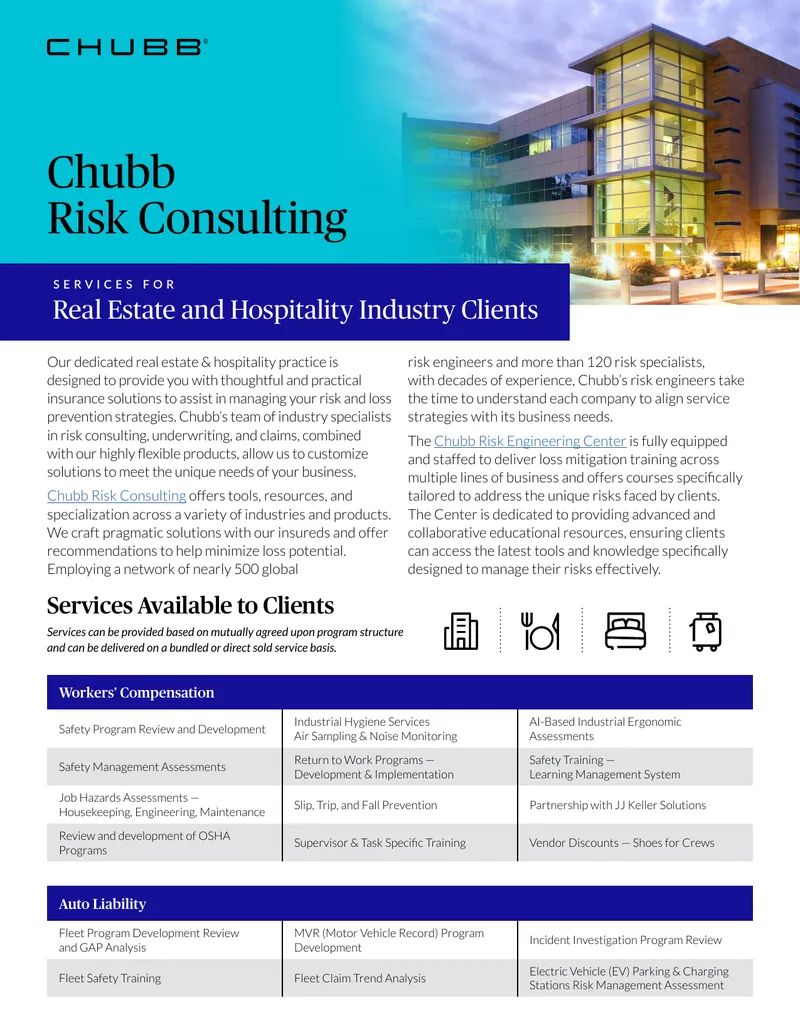Chubb Risk Consulting Services for Real Estate and Hospitality