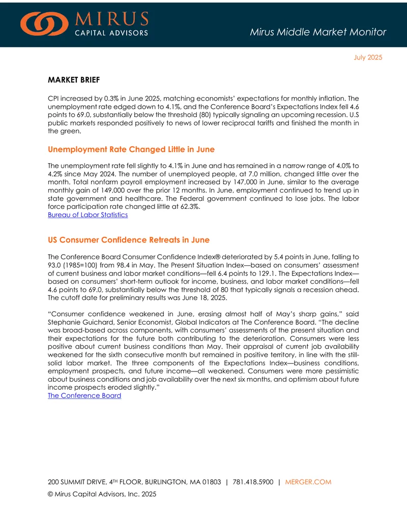 Mirus Middle Market Monitor June 2025 Report