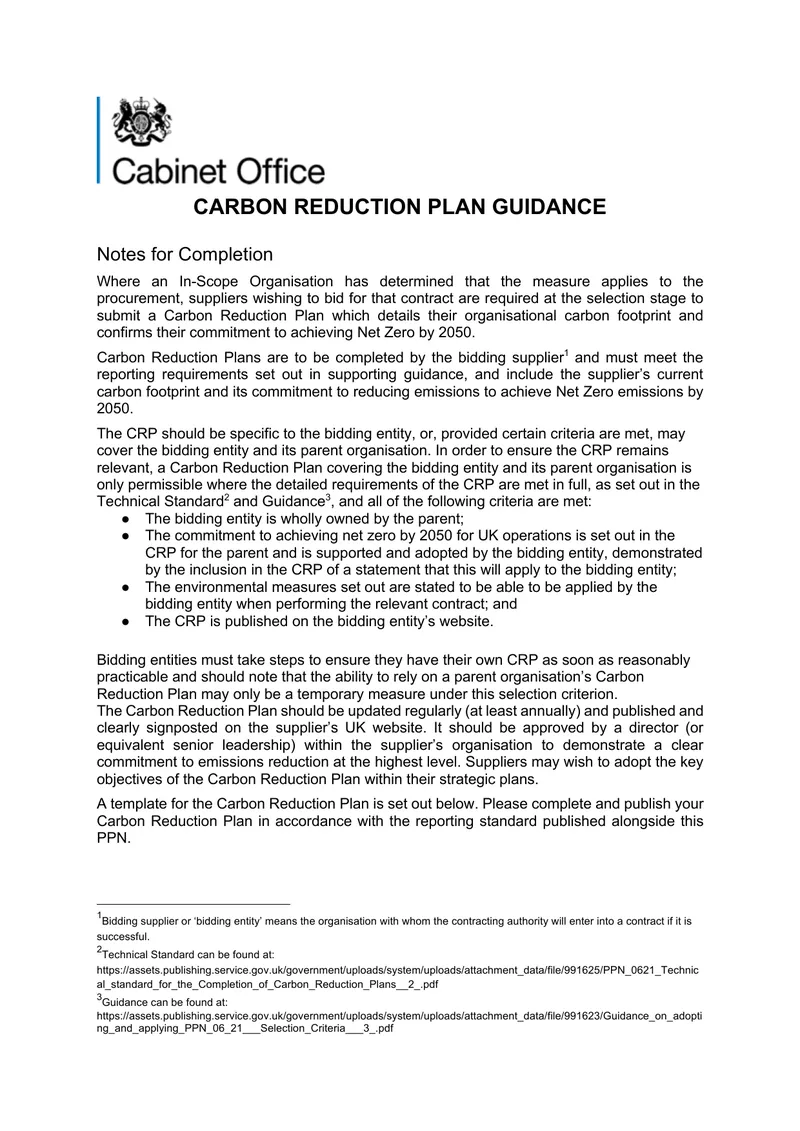 Carbon Reduction Plan Guidance for Suppliers