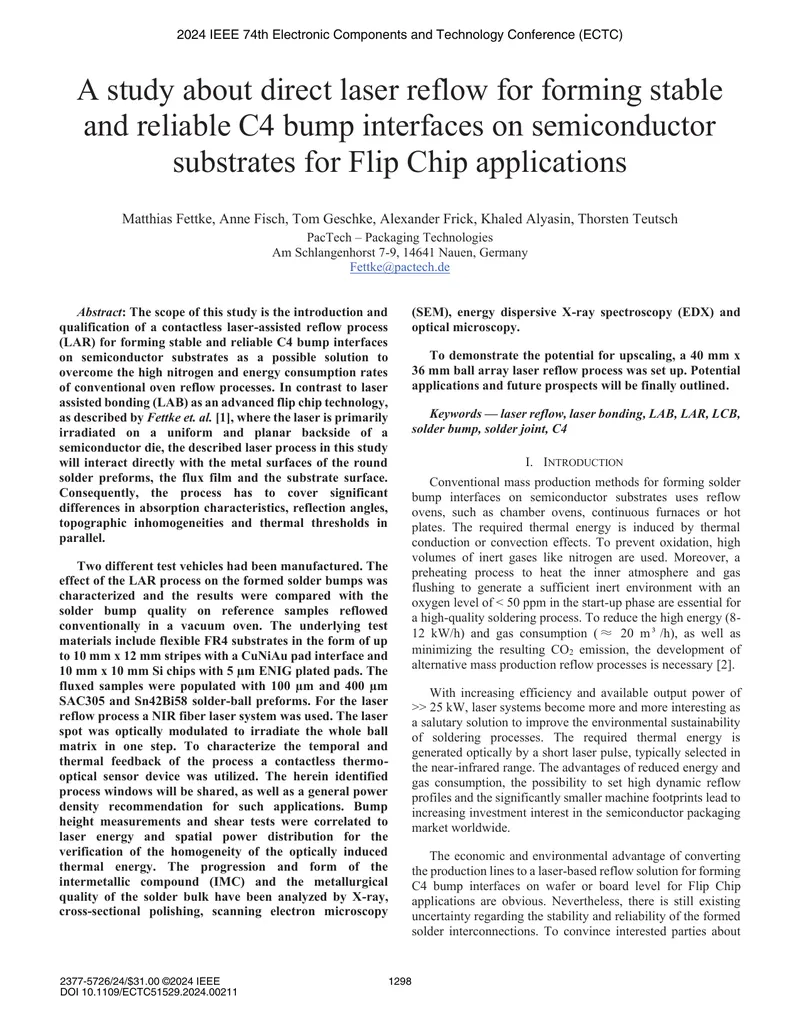 Study on Laser-Assisted Reflow for C4 Bump Interfaces