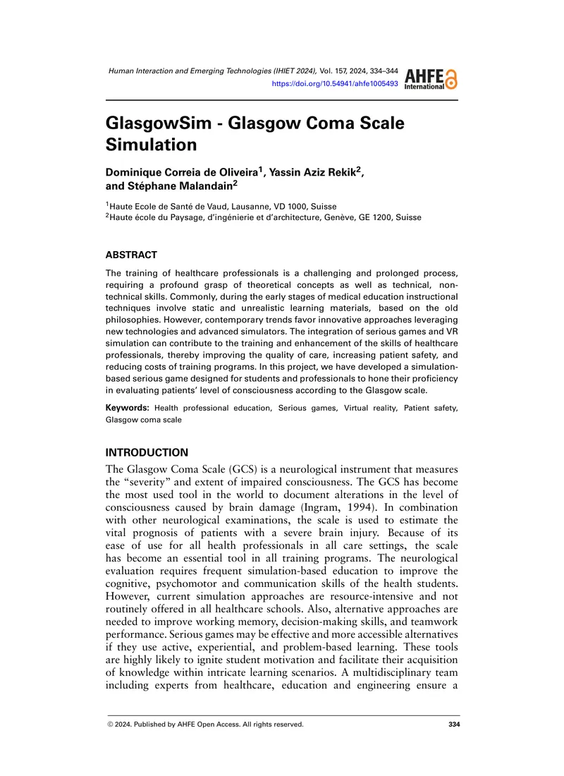 GlasgowSim Project for Glasgow Coma Scale Training