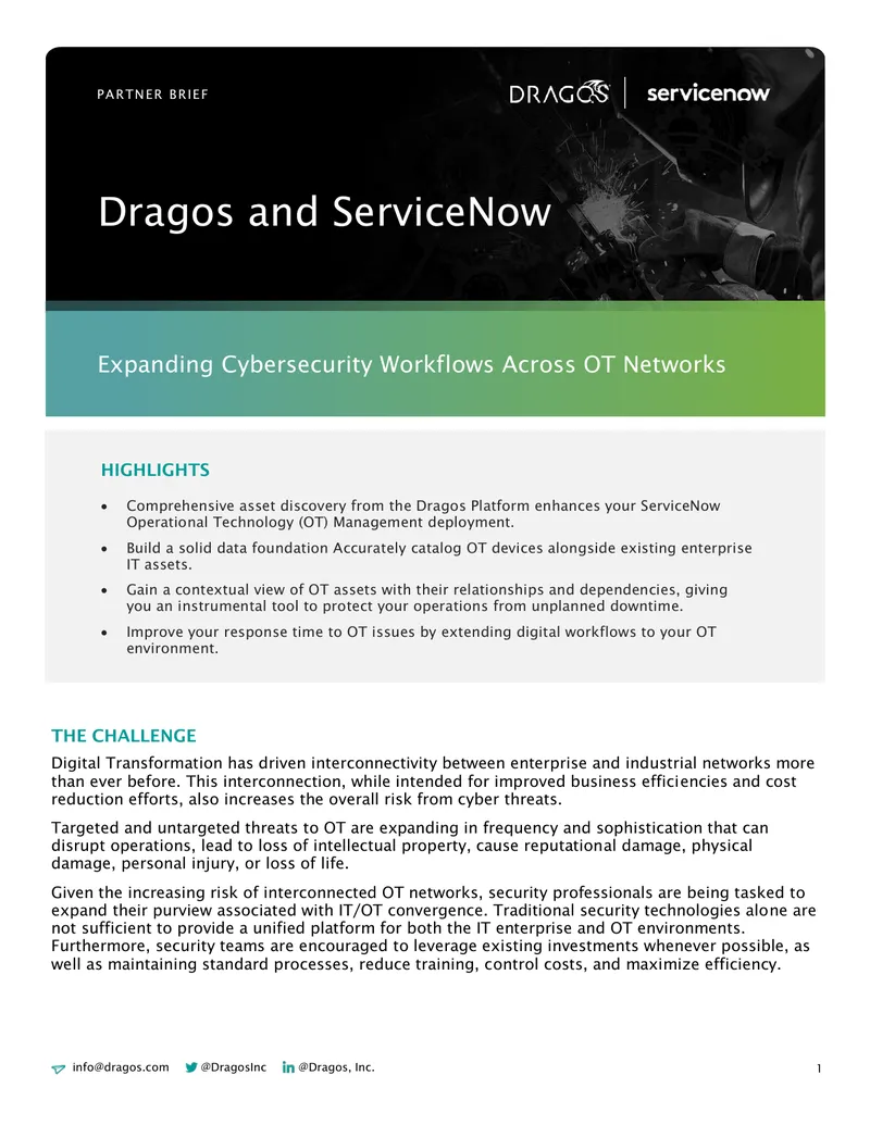 Integrating Dragos Platform with ServiceNow for OT Security