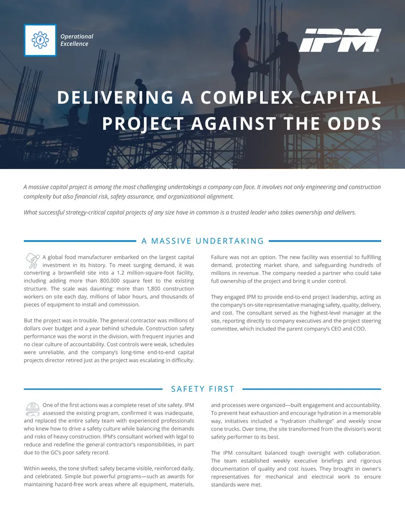 Delivering a Complex Capital Project Against the Odds