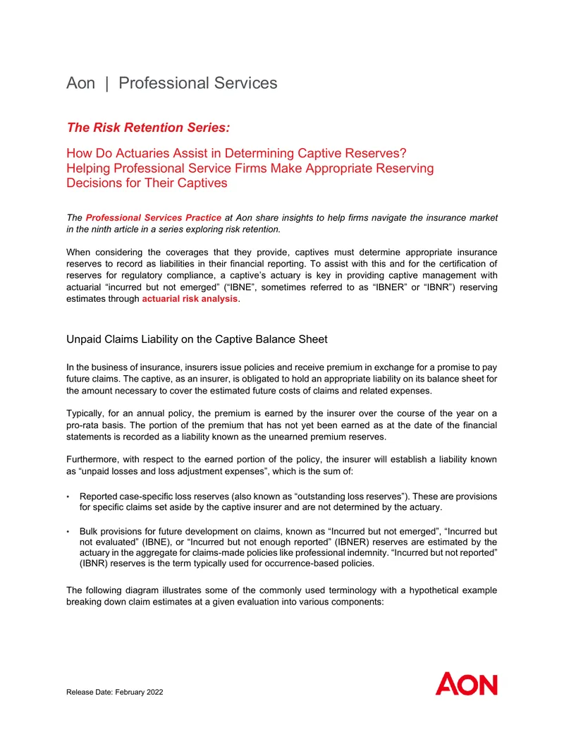 Actuarial Assistance in Captive Reserve Determination