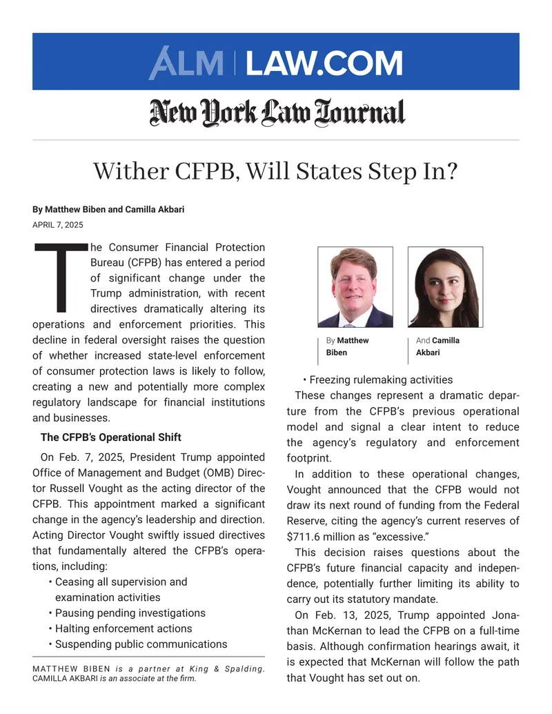 Changes in CFPB Operations Under Trump Administration
