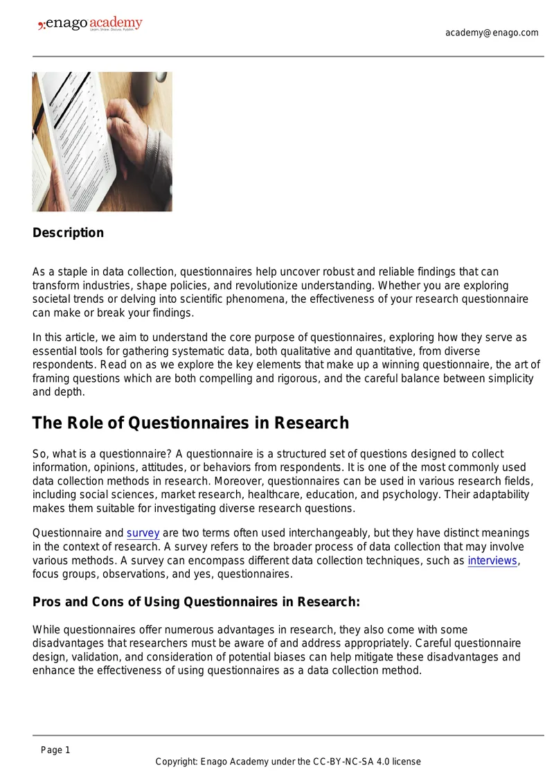 Understanding the Role of Questionnaires in Research