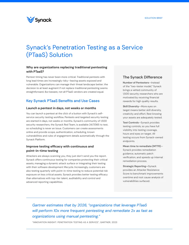 Synack Penetration Testing as a Service Solution Brief