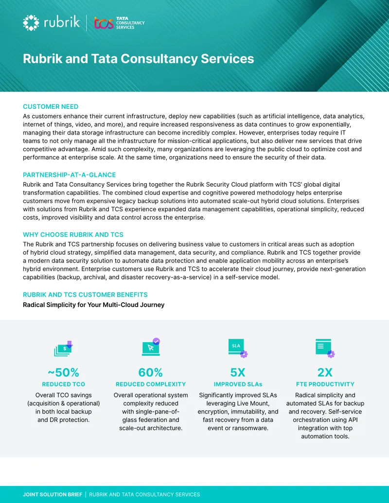 Rubrik and Tata Consultancy Services Joint Solution Brief