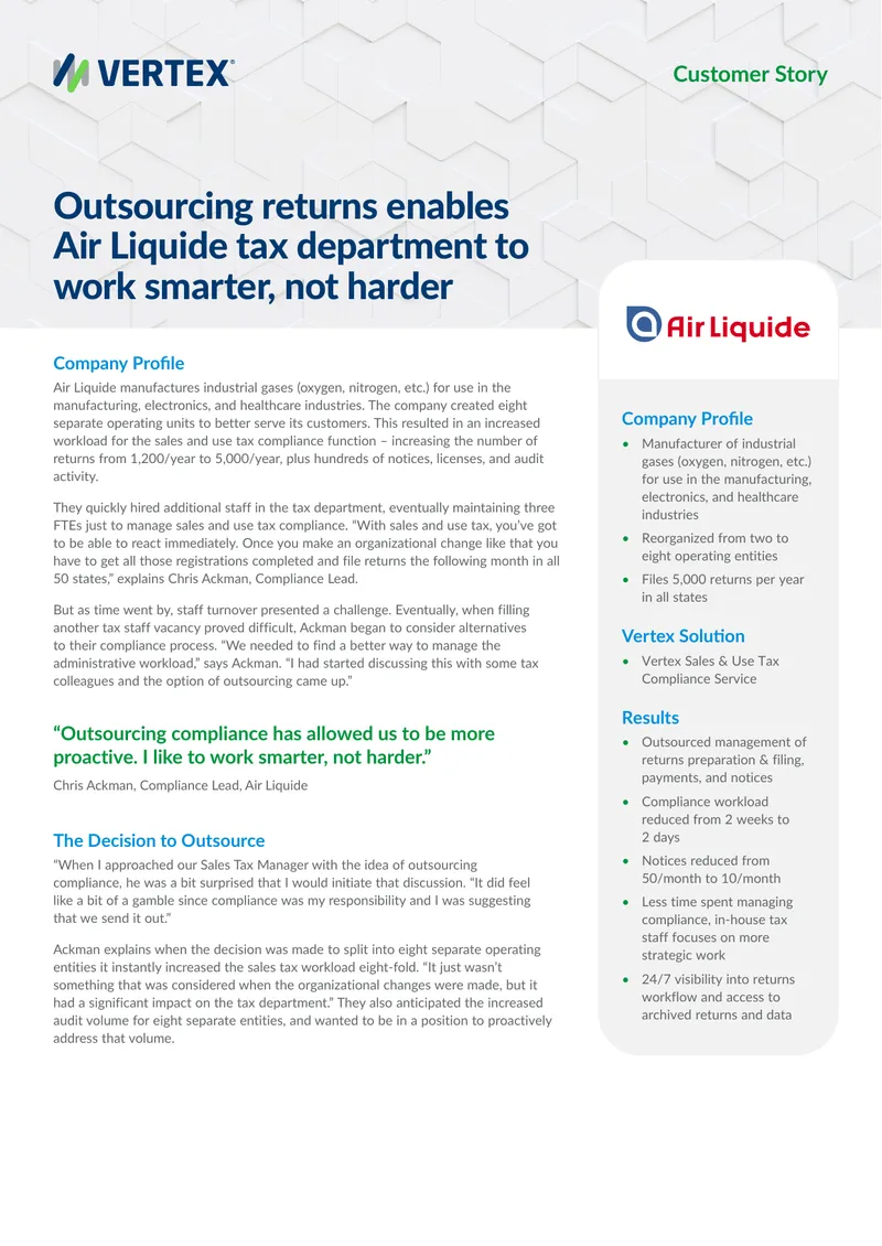 Outsourcing Sales Tax Compliance at Air Liquide