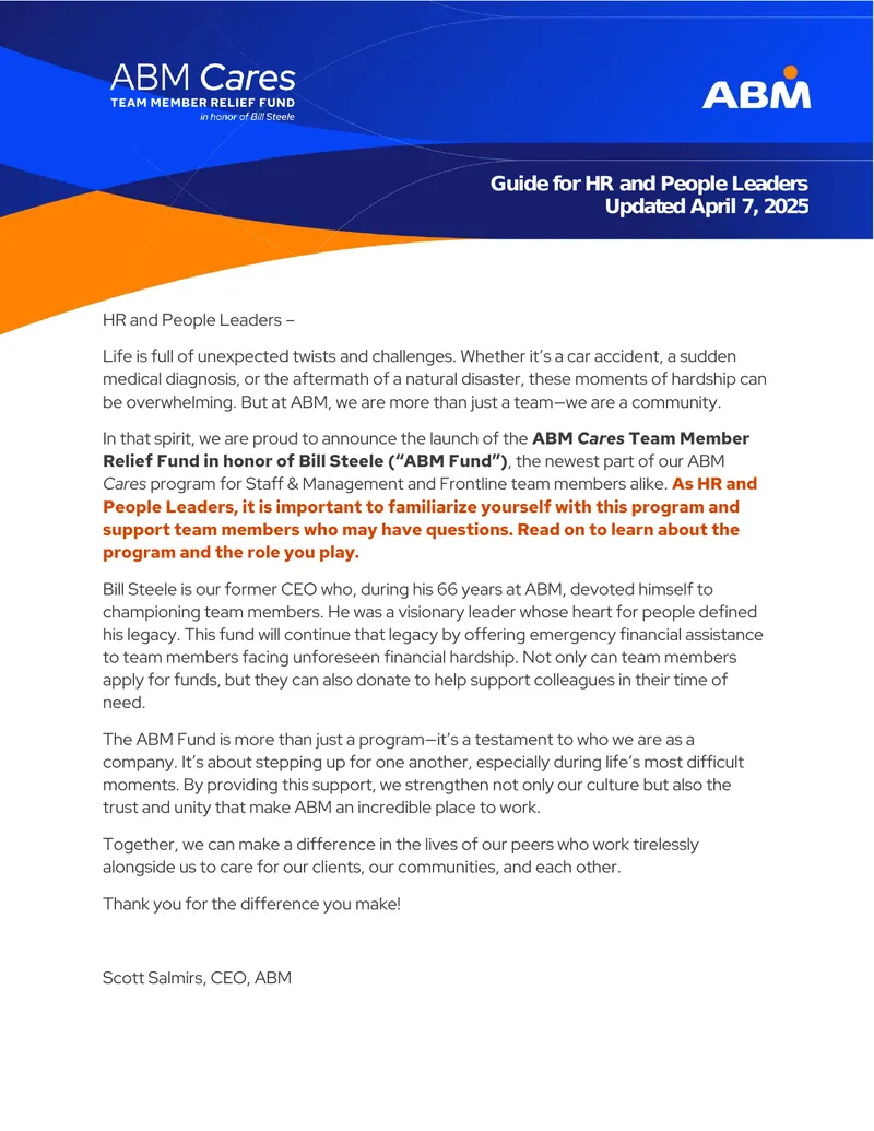 ABM Cares Team Member Relief Fund Guide
