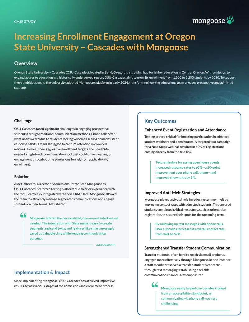 Increasing Enrollment Engagement at Oregon State University