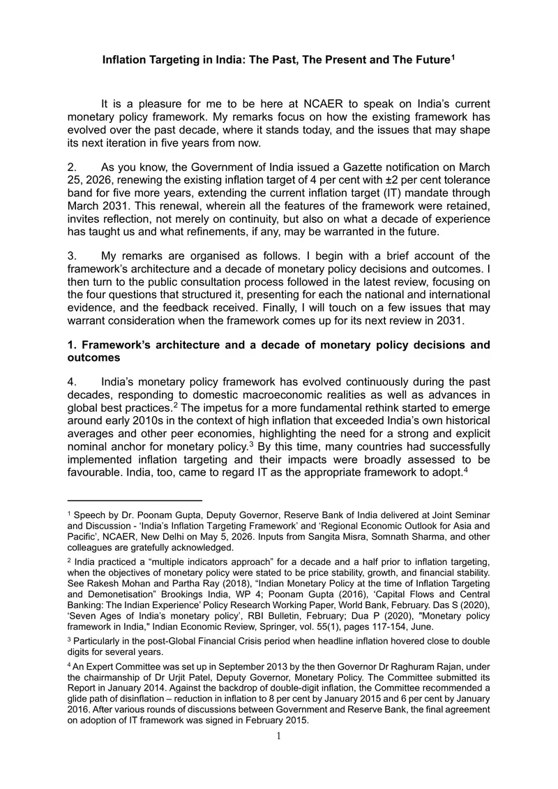 Inflation Targeting Framework in India Overview