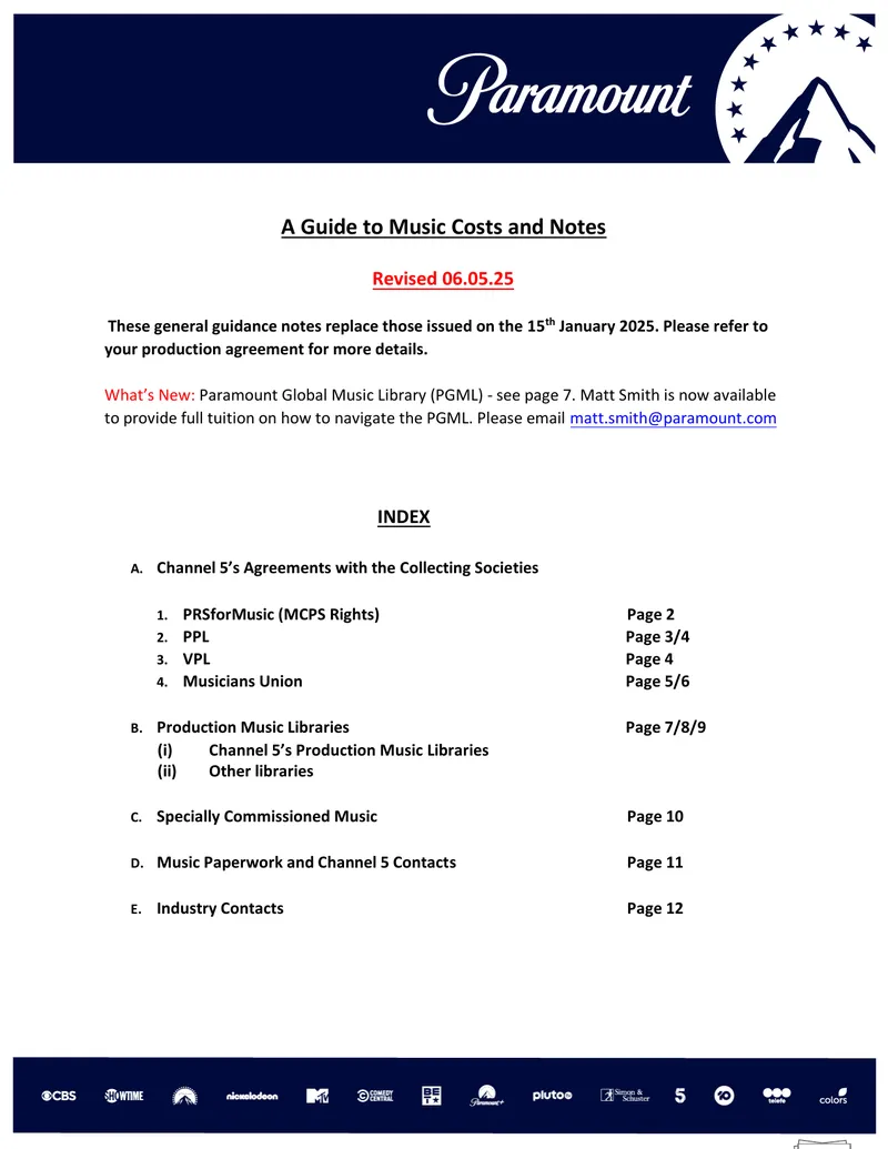 Guide to Music Costs and Notes