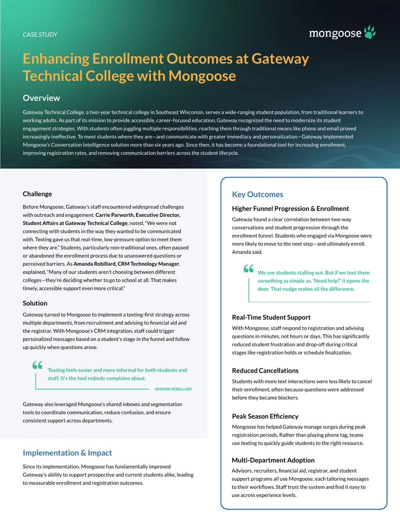 Enhancing Enrollment Outcomes at Gateway Technical College