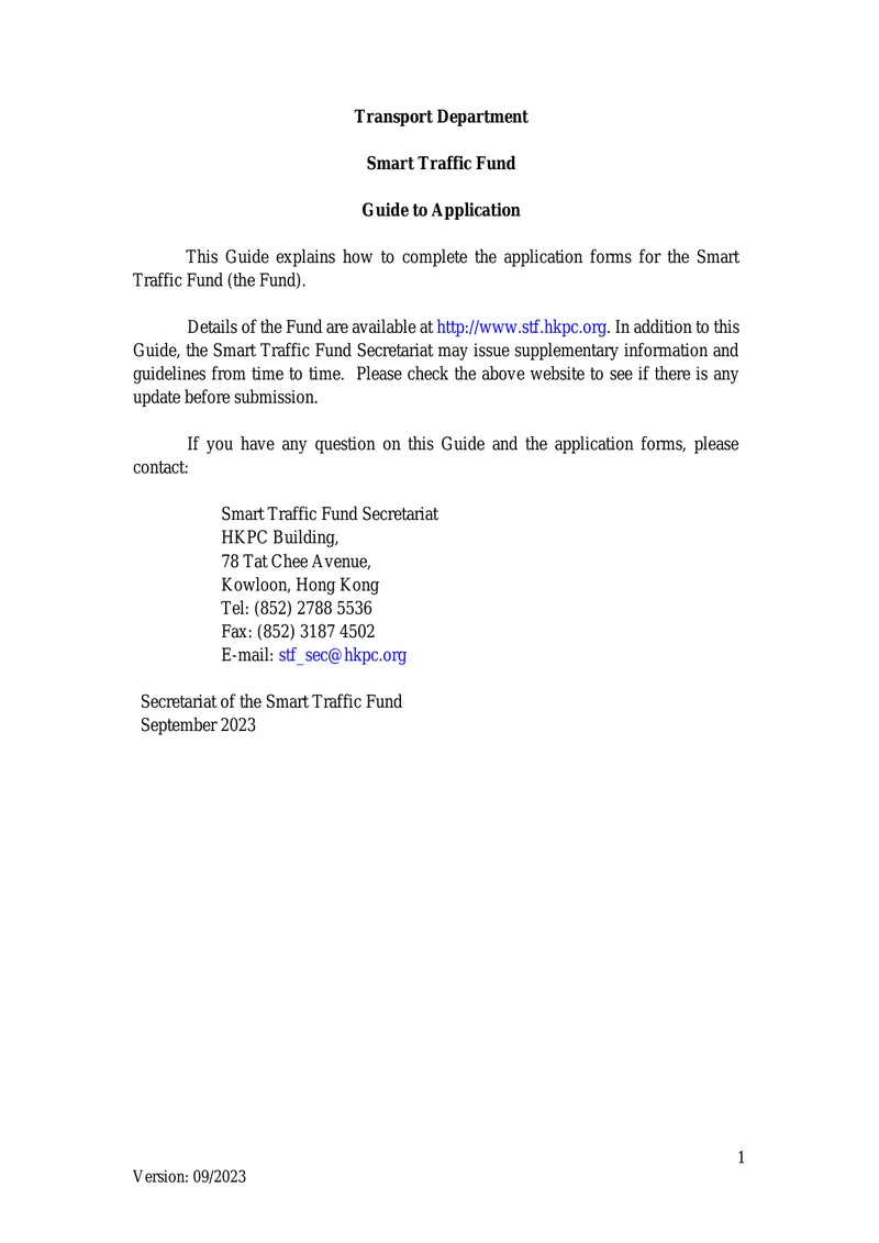 Guide to Application for Smart Traffic Fund