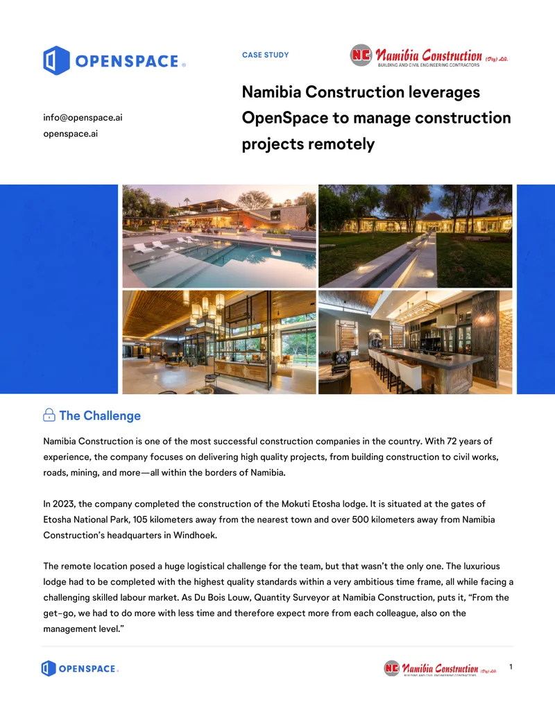 Namibia Construction Case Study on OpenSpace Implementation