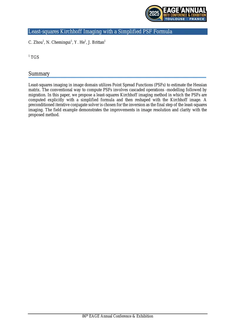 Least-squares Kirchhoff Imaging Method with Simplified PSF